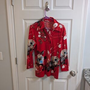 Vintage Mardi Modes Floral Rose 1/4 Button Collared Blouse -‎ Size M